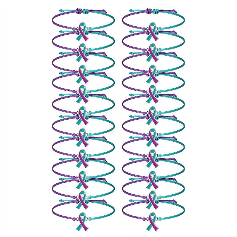 20PCS Suicide Awareness Bracelets,2025 New Bulk Suicide Prevention Awareness Bracelets Teal and Purple Ribbon Motivational Wristband Mental Health Item Charity Campaign Supplies for Women Men - Image 1